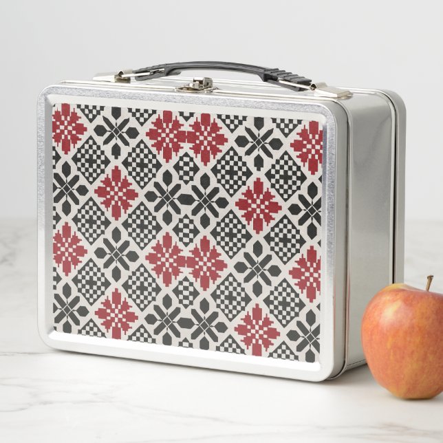 Red Schwarz-weiß Geometric Folk Pattern Metall Brotdose (Beispiel)