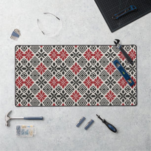 Red Schwarz-weiß Geometric Folk Pattern Schreibtischunterlage