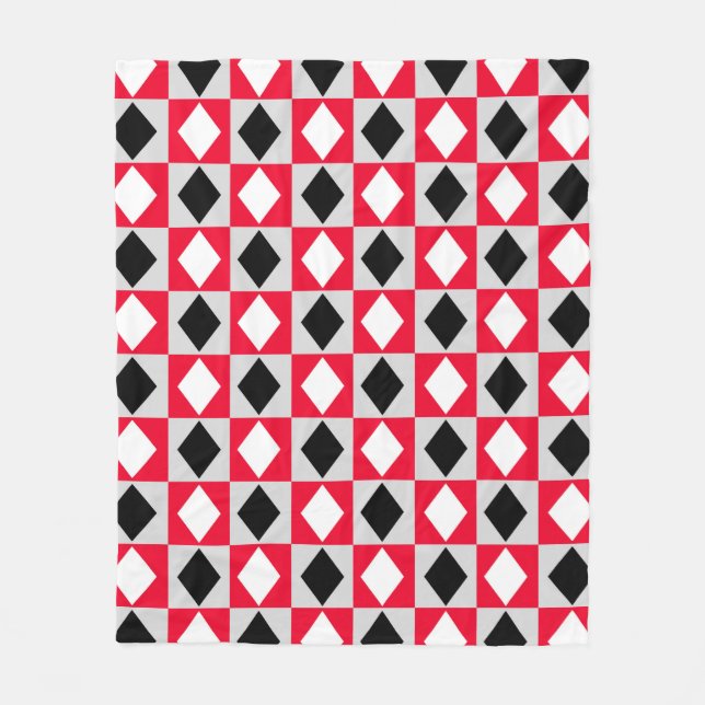Red Schwarz-weiß Geometric Rhombus Diamond Fleecedecke (Vorderseite)