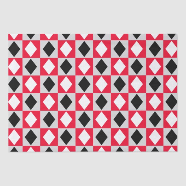 Red Schwarz-weiß Geometric Rhombus Diamond Seidenpapier (Vorderseite)
