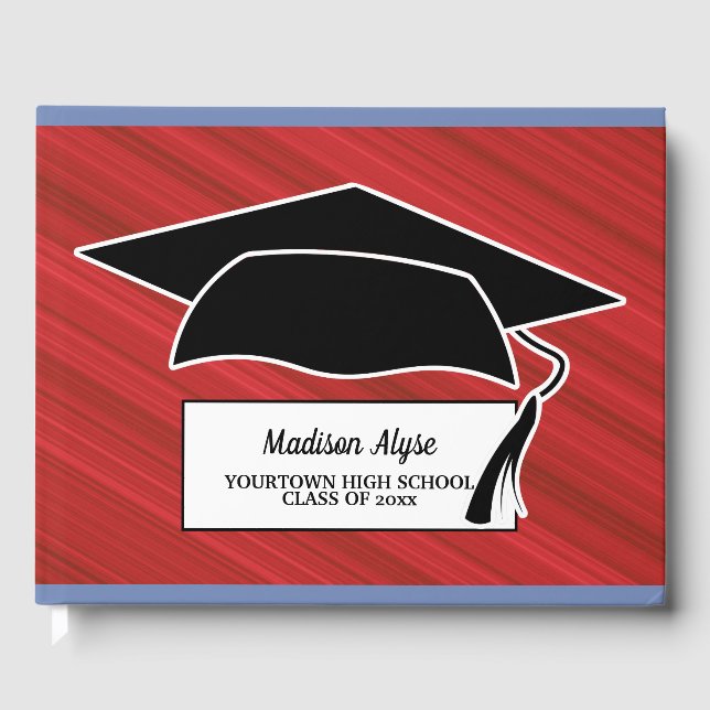 Red Schwarz-weiß Graduation Cap Gästebuch (Vorderseite)