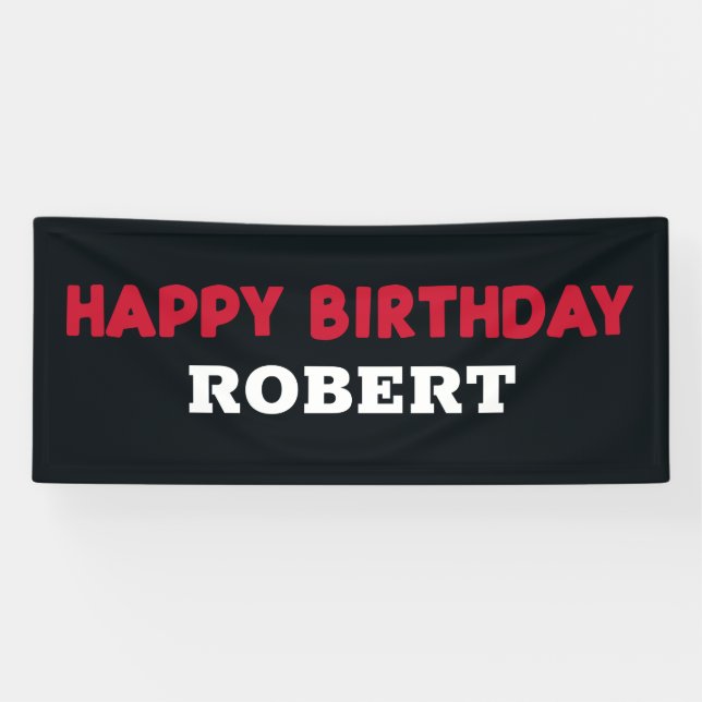 Red Schwarz-weiß Happy Birthday Child's Name Banne Banner (Horizontal)