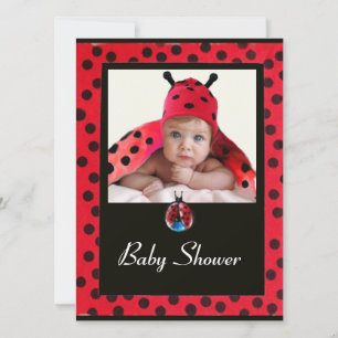 RED SCHWARZ-WEISS LADYBUG Monogramm Foto-Vorlage Einladung