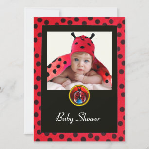 RED SCHWARZ-WEISS LADYBUG Monogramm Foto-Vorlage Einladung