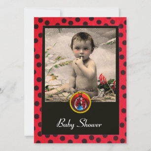 RED SCHWARZ-WEISS LADYBUG Monogramm Foto-Vorlage Einladung