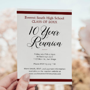 Red Schwarz-weiß Minimalistisch 10 Jahre Wiederseh Einladung