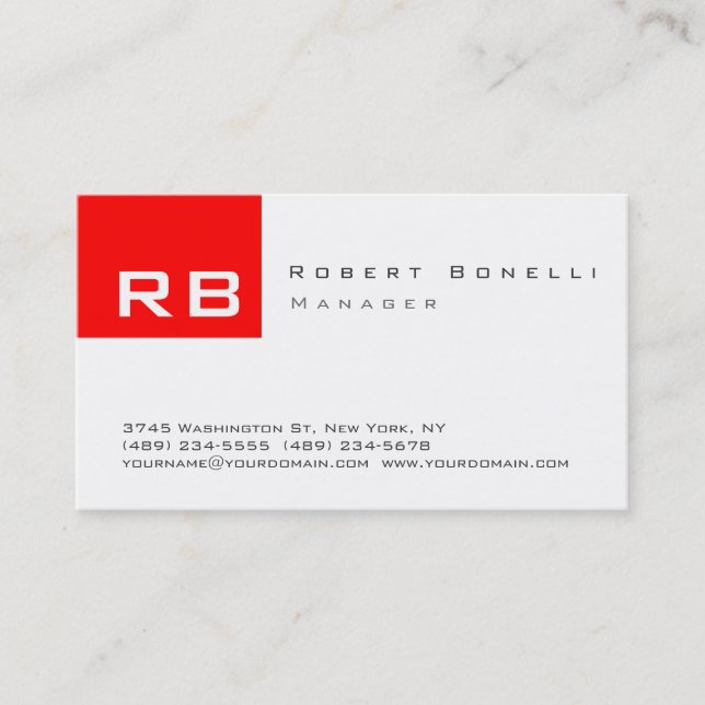 Red Schwarz-weiß Monogram Modern Business Card Visitenkarte (Vorderseite)