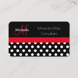Red Schwarz-weiß Polka Dot Monogram Business Card Visitenkarte