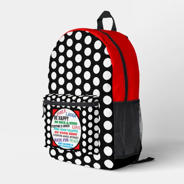 Red Schwarz-weiß Polka Dots Motivierend Bedruckter Rucksack (Rückseitige Ecke Rechts)