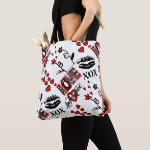 Red Schwarz-weiß Valentine Motif Tote Bag