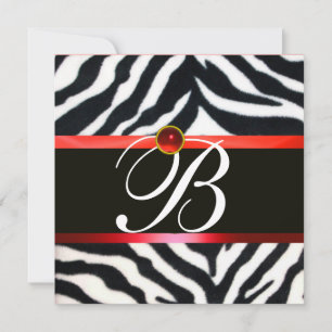 RED SCHWARZ-WEISS ZEBRA FUR MONOGRAMM, Ruby Gemsto Einladung