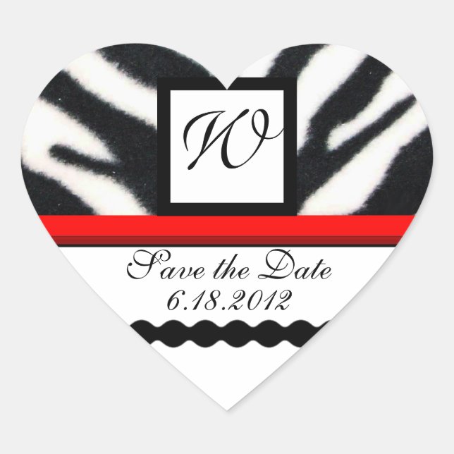 RED SCHWARZ-WEISS ZEBRA FUR MONOGRAMM, Save the Da Herz-Aufkleber (Vorderseite)
