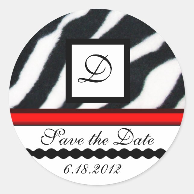 RED SCHWARZ-WEISS ZEBRA FUR MONOGRAMM, Save the Da Runder Aufkleber (Vorderseite)