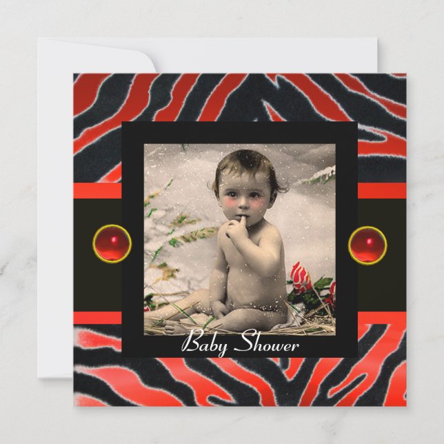 RED SCHWARZ-WEISSE ZEBRA FUR Monogramm Foto-Vorlag Einladung (Vorderseite)