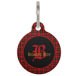 Red Scott Kariert Mit Monogramm Large Haustiermarke
