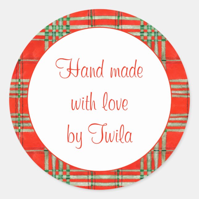 RED SCOTT TARTAN 1.5" Runde Aufkleber "Hand gemach (Vorderseite)