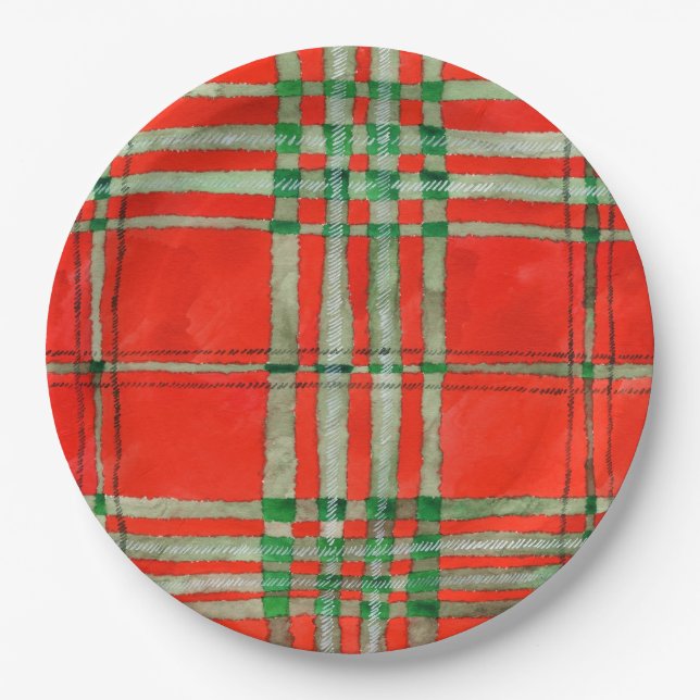 RED SCOTT TARTAN 9" Round Paper Teller (Vorderseite)