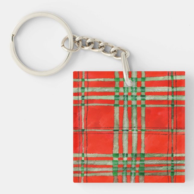 RED SCOTT TARTAN Acrylic Square Schlüsselanhänger (Vorderseite)