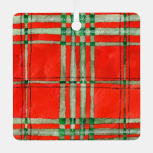 RED SCOTT TARTAN Aluminium Square Ornament Aus Metall