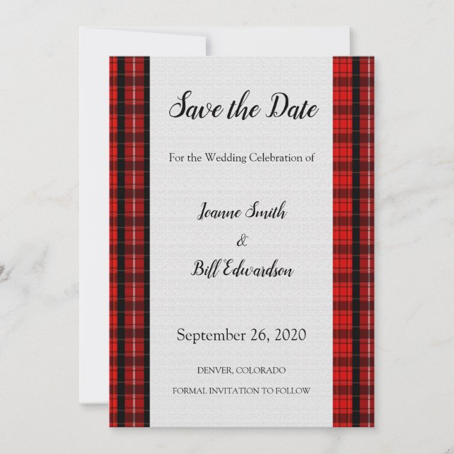 Red Scott Tartan Burlap Muster Save the Date (Vorderseite)