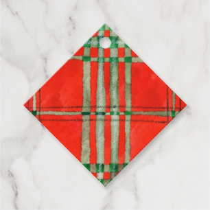 RED SCOTT TARTAN Diamond Gift Tags Geschenkanhänger
