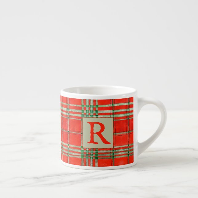 RED SCOTT TARTAN Espresso Cup + Initial Espressotasse (Rechts)