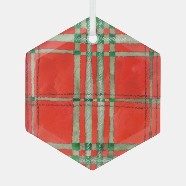 RED SCOTT TARTAN Glas Hexagon Ornament (Vorderseite)