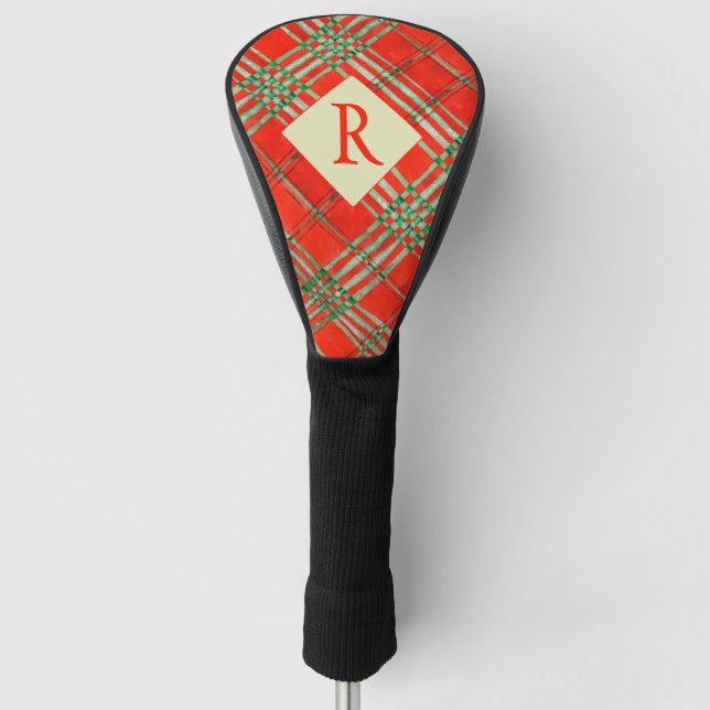 RED SCOTT TARTAN Golf Driver Cover + Initial Headcover (Vorderseite)