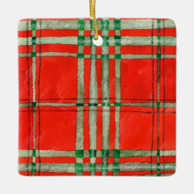 RED SCOTT TARTAN Keramik Keramikornament (Vorderseite)