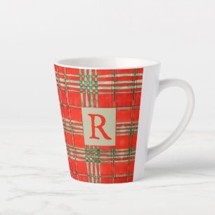RED SCOTT TARTAN Latte Tasse + Initial