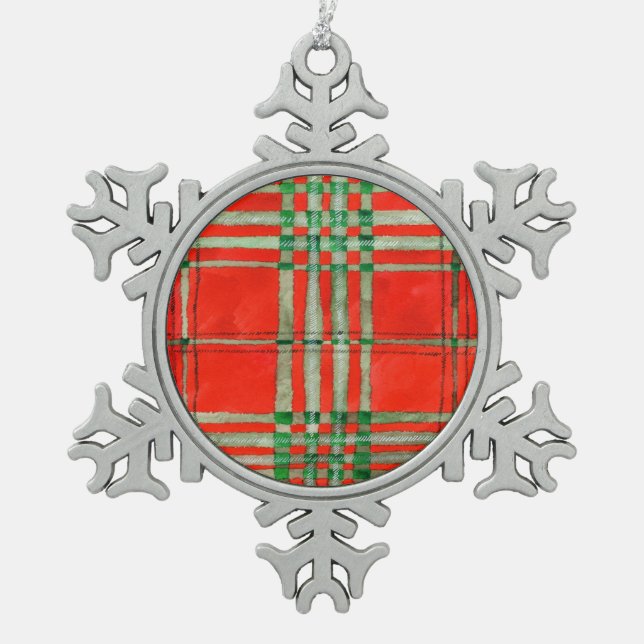 RED SCOTT TARTAN Pewter Snowflake Ornament (Vorderseite)