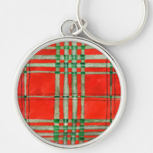 RED SCOTT TARTAN Premium Round Schlüsselanhänger