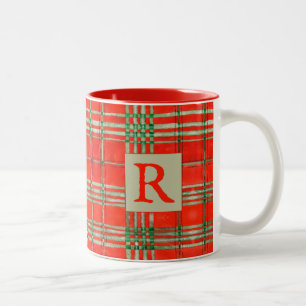 RED SCOTT TARTAN Red Two-Tone Tasse + Initial