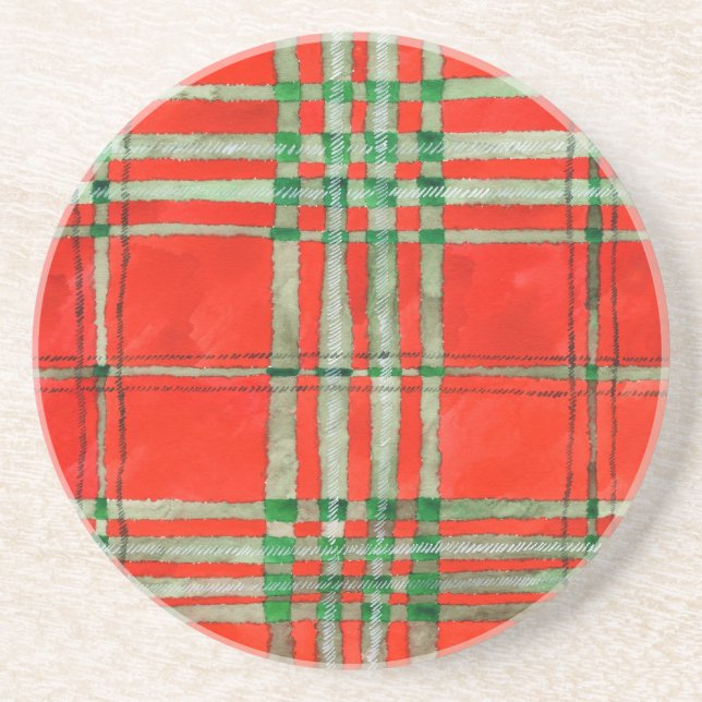 RED SCOTT TARTAN Round Sandstone Untersetzer (Vorne)