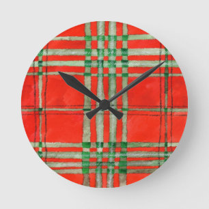 RED SCOTT TARTAN Runde Acrylwand-Uhr Wanduhr