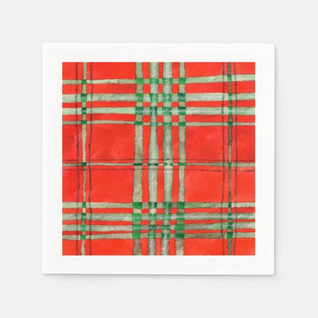 RED SCOTT TARTAN Standard Cocktail Papier Napkins Serviette (Vorderseite)