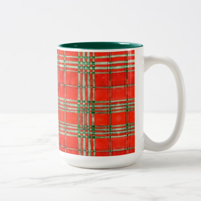 RED SCOTT TARTAN Tall Hunter Green Zwei-Tonen-Tass Zweifarbige Tasse (Rechts)