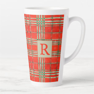 RED SCOTT TARTAN Tallenge Latte Tasse + Initial