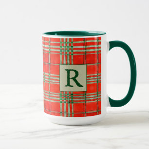 RED SCOTT TARTAN TallGreen Combo Tasse + Initial