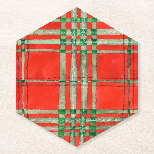 RED SCOTT TARTAN Untersetzer mit Hexagon-Spitze (Vorderseite)