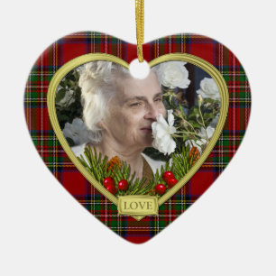 Red Scottish Tartan Memorial Heart Foto Weihnachte Keramik Ornament