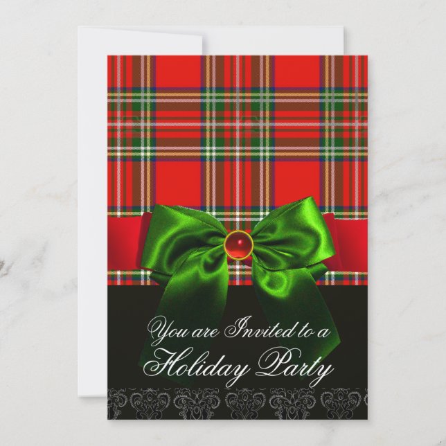 RED SCOTTISH TARTAN MIT GREEN BOW CHRISTMAS PARTY EINLADUNG (Vorderseite)
