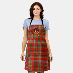 RED SCOTTISH TARTAN ,RED RUBY GEMSTONE MONOGRAM SCHÜRZE