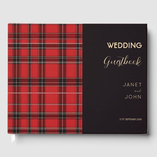 Red Scottish Tartan Wedding Gästebuch (Vorderseite)