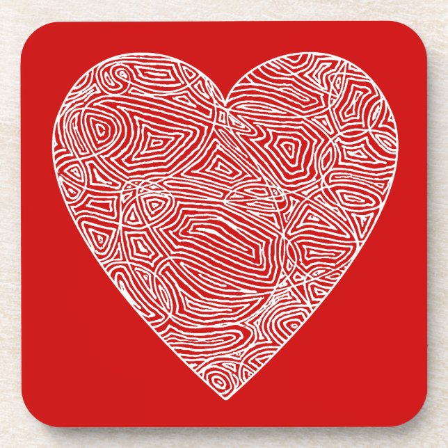 Red Scribble Heart Untersetzer (Vorderseite)