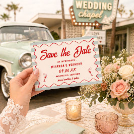 Red Script Blue Lines Retro QR Code Save the Date Einladung