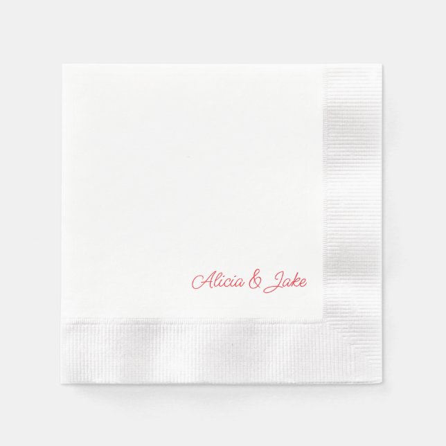 Red Script Couple Names Personalisiert Wedding Serviette (Vorderseite)