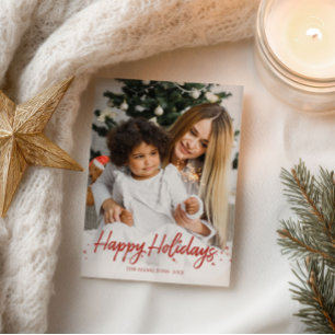 Red Script Einzigartiges Foto Happy Holidays Weihn Postkarte