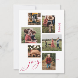 Red Script Joy Multi-Foto Holiday Card Feiertagskarte