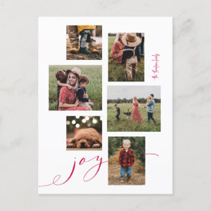 Red Script Joy Multi-Foto Holiday Postcard Feiertagspostkarte